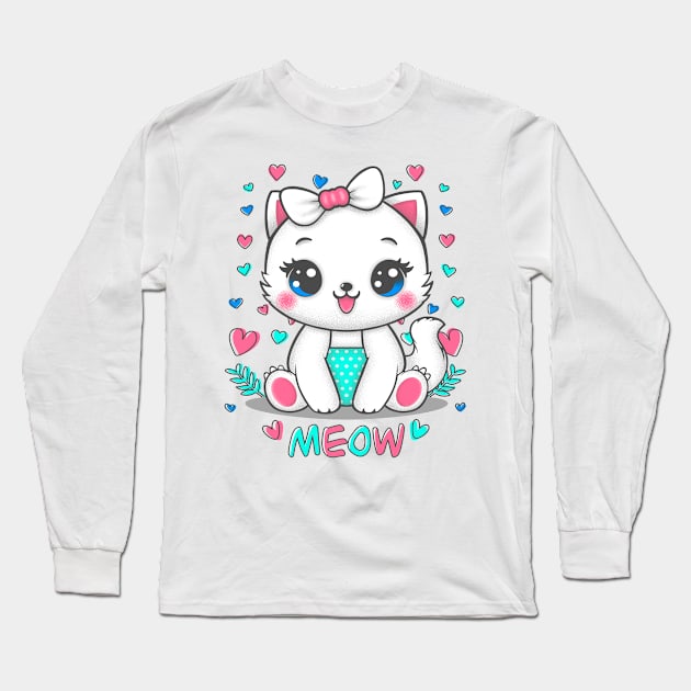 Little White Cat Long Sleeve T-Shirt by ilhnklv